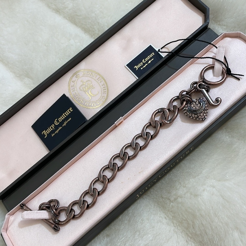 Juicy Couture Metallic Copper Tone Heart Charm Bracelet